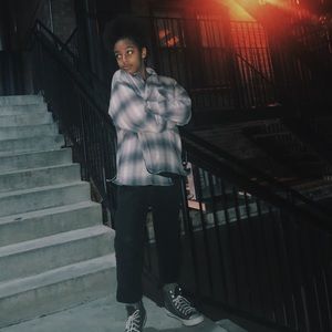 Oversized plaid button up jacket